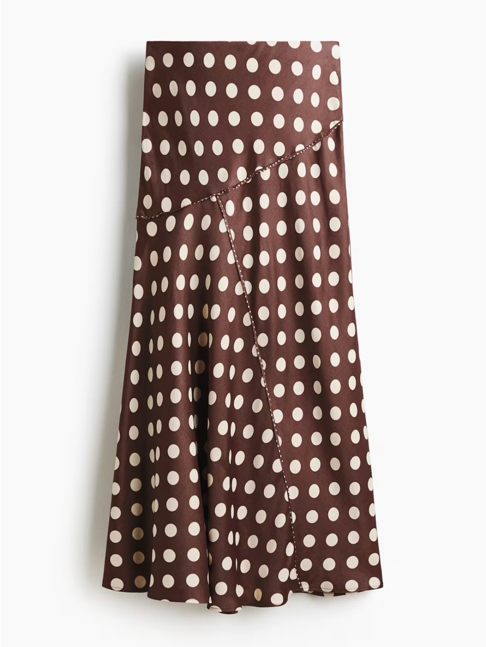 H&M Gorgeous Dark Brown Dotted Satin Long Skirt  Sz M NWT